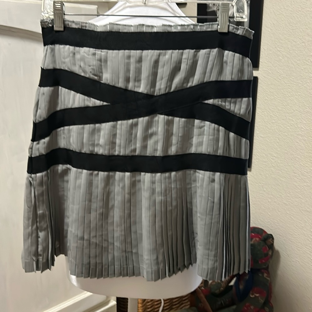 Twelve by Twelve Los Angeles gray pleated skirt with black ribbon wrap & bow